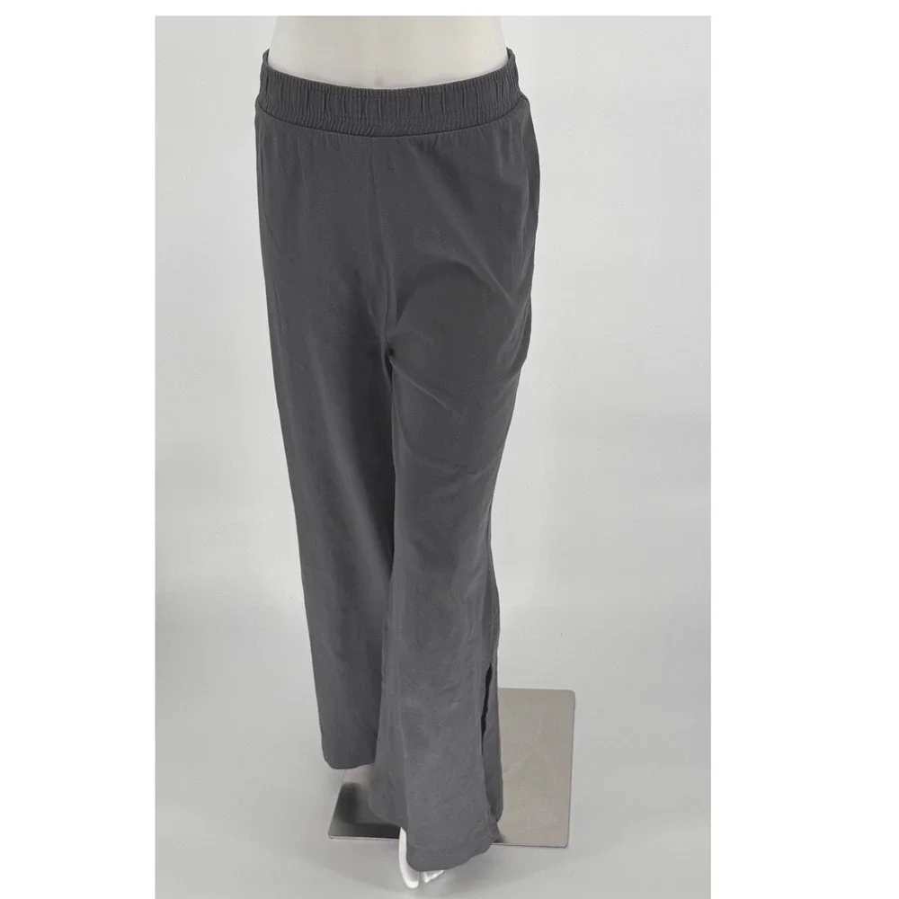 ZARA Gray Wide Leg Lounge Pants Elastic Waist Side Slit‎ XL Lagenlook 97-36